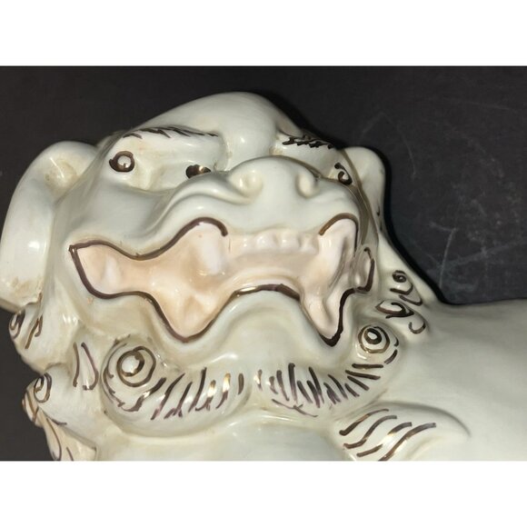 Vtg Foo Dog Japan White Gold Temple Lion Porcelain Asian 8x12" - Picture 8 of 9